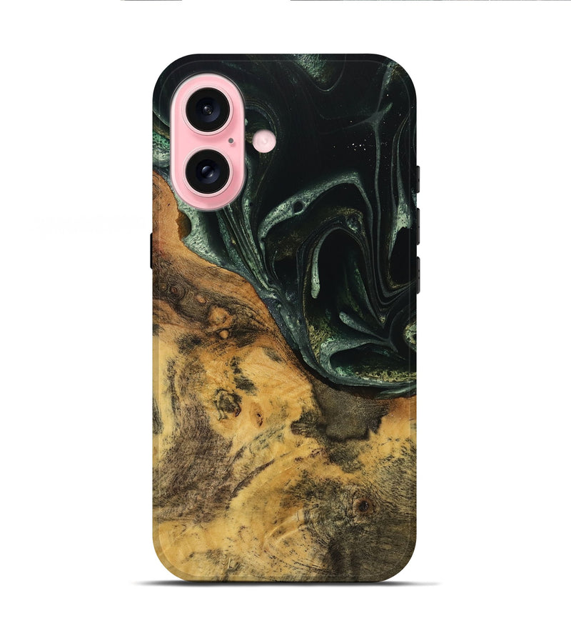 iPhone 16 Wood Live Edge Phone Case - Nawa (Green, 740151)