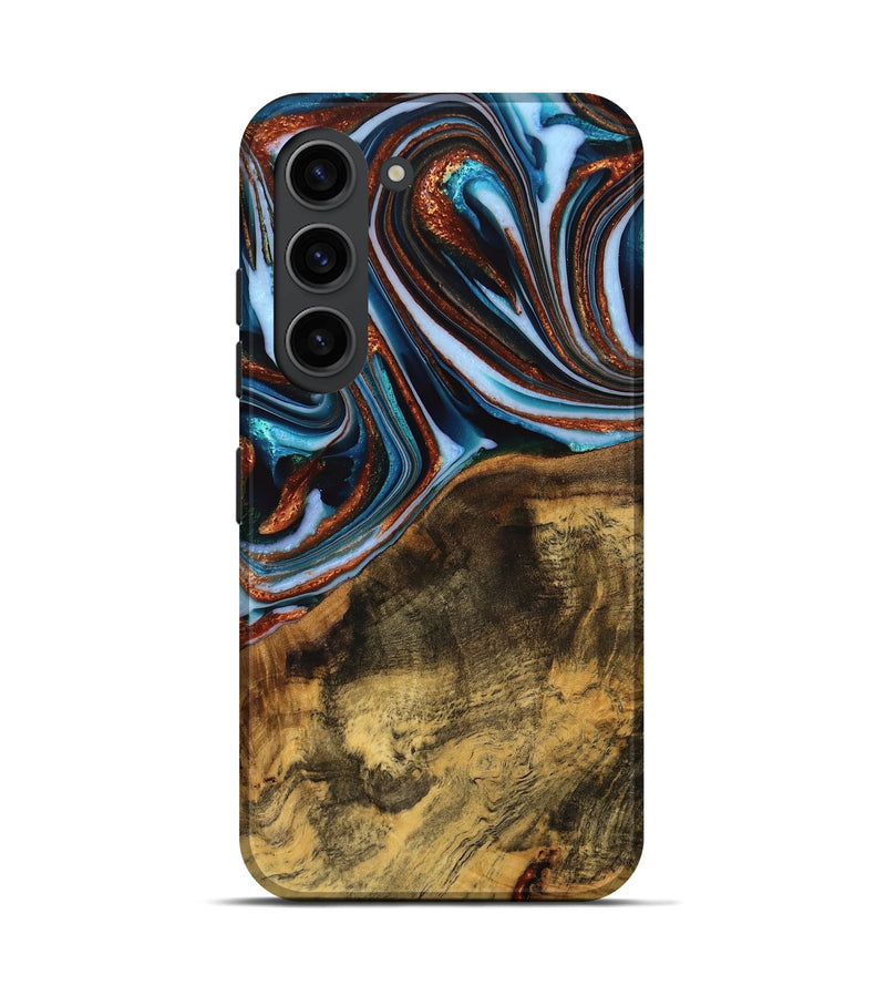 Galaxy S23 Wood Live Edge Phone Case - Verlene (Teal & Gold, 740154)