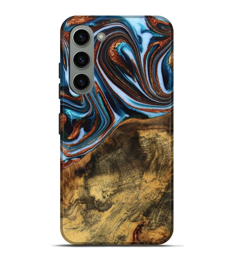 Galaxy S23 Plus Wood Live Edge Phone Case - Verlene (Teal & Gold, 740154)