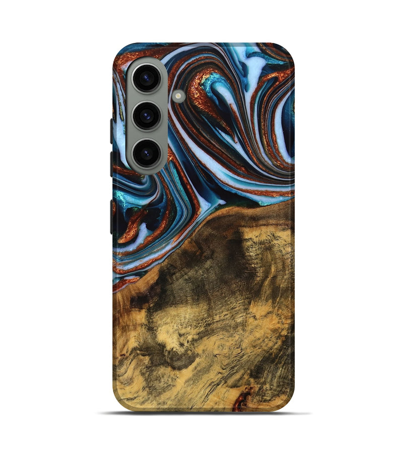 Galaxy S24 Wood Live Edge Phone Case - Verlene (Teal & Gold, 740154)