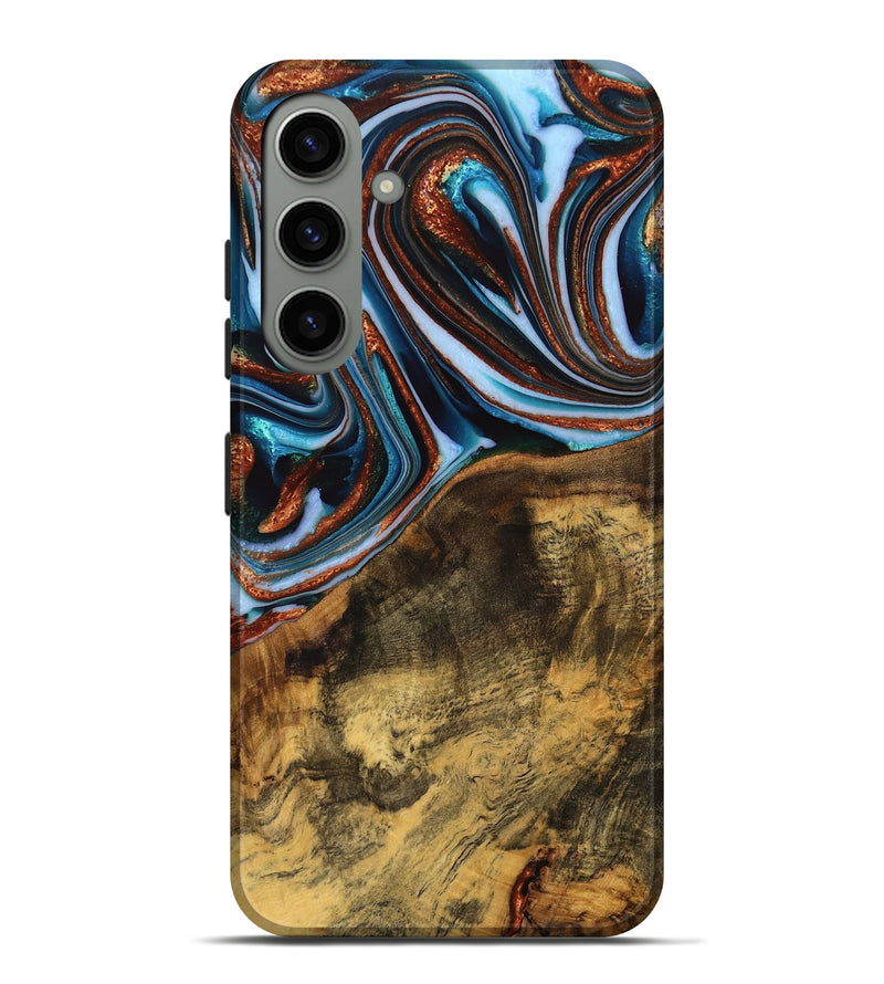 Galaxy S24 Plus Wood Live Edge Phone Case - Verlene (Teal & Gold, 740154)