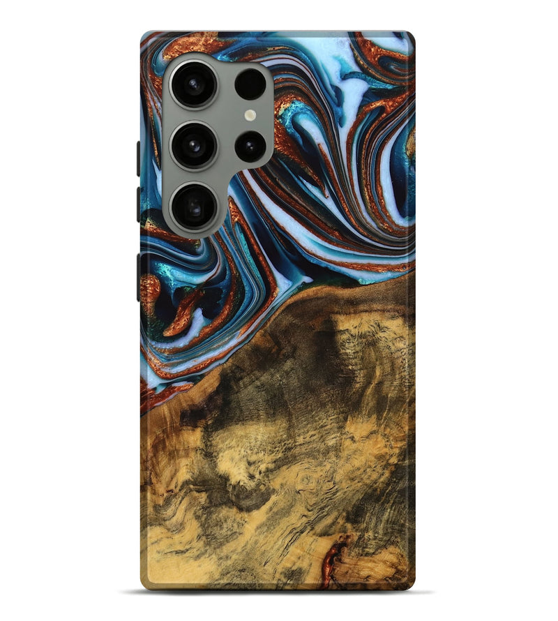 Galaxy S24 Ultra Wood Live Edge Phone Case - Verlene (Teal & Gold, 740154)