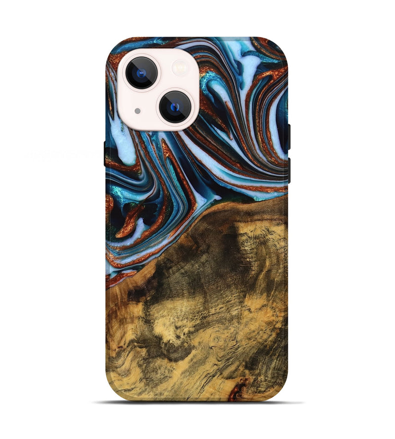 iPhone 13 Wood Live Edge Phone Case - Verlene (Teal & Gold, 740154)