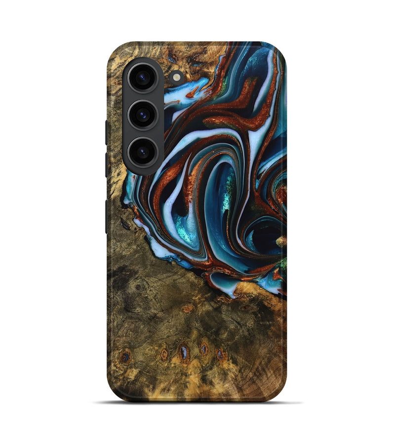 Galaxy S23 Wood Live Edge Phone Case - Isiah (Teal & Gold, 740156)