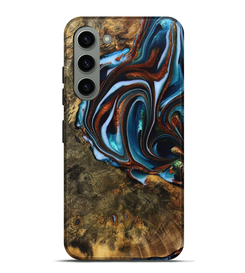 Galaxy S23 Plus Wood Live Edge Phone Case - Isiah (Teal & Gold, 740156)