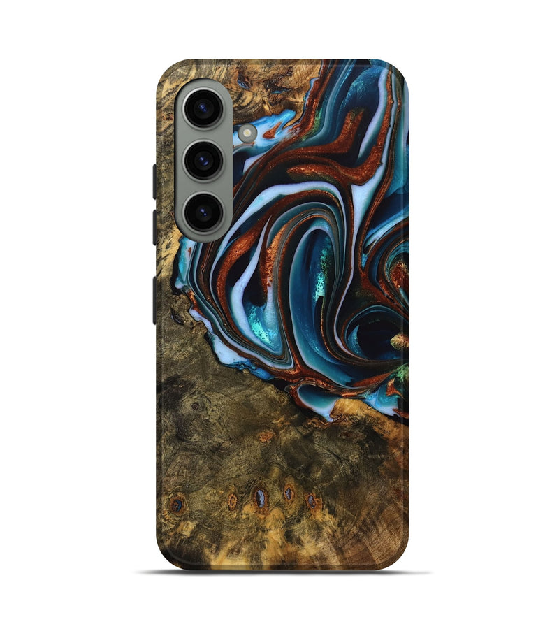 Galaxy S24 Wood Live Edge Phone Case - Isiah (Teal & Gold, 740156)