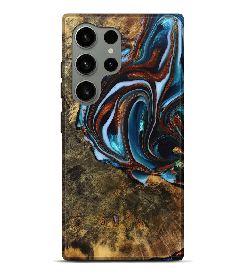 Galaxy S24 Ultra Wood Live Edge Phone Case - Isiah (Teal & Gold, 740156)