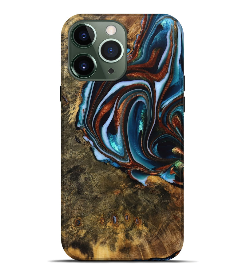 iPhone 13 Pro Max Wood Live Edge Phone Case - Isiah (Teal & Gold, 740156)