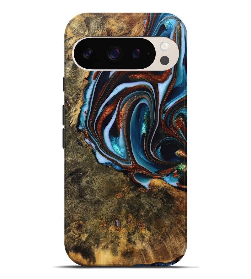 Pixel 9 Pro XL Wood Live Edge Phone Case - Isiah (Teal & Gold, 740156)