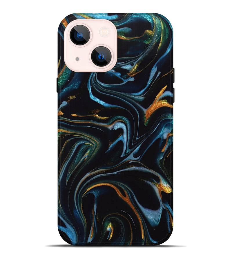 iPhone 14 Plus ResinArt Live Edge Phone Case - Deonta (Teal & Gold, 740157)