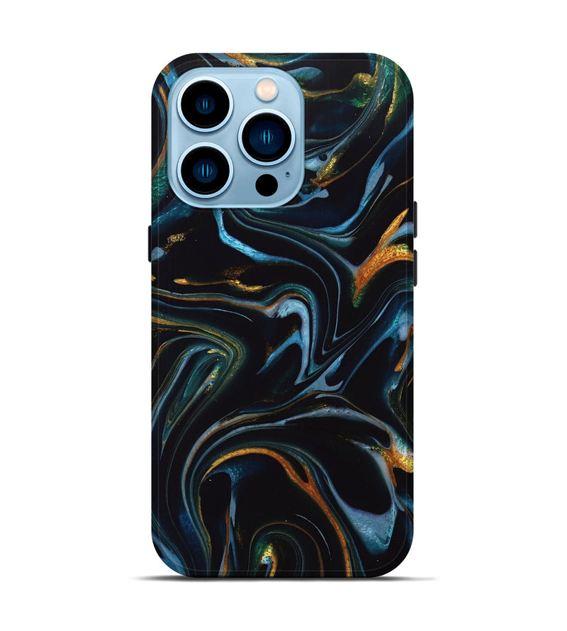 iPhone 14 Pro ResinArt Live Edge Phone Case - Deonta (Teal & Gold, 740157)