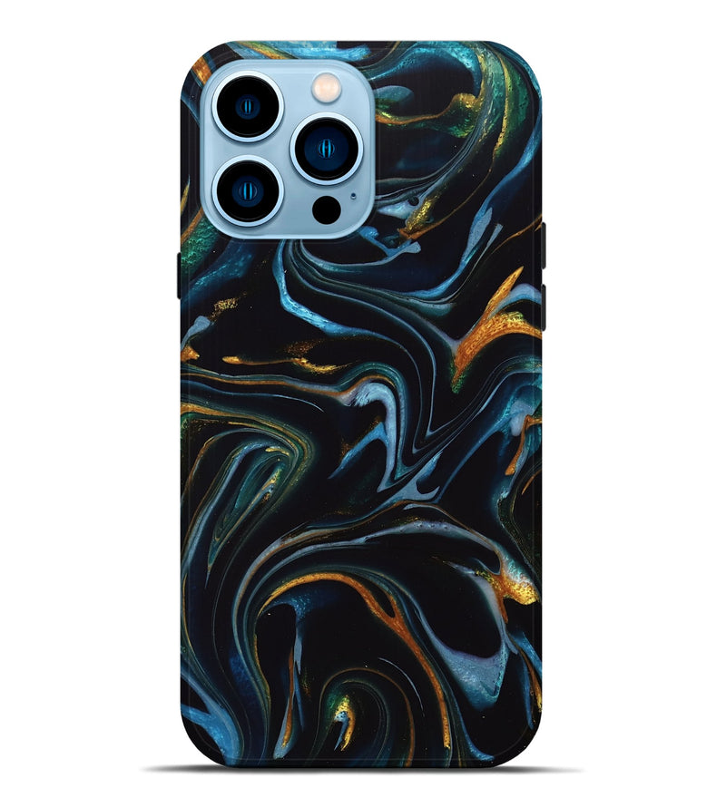 iPhone 14 Pro Max ResinArt Live Edge Phone Case - Deonta (Teal & Gold, 740157)