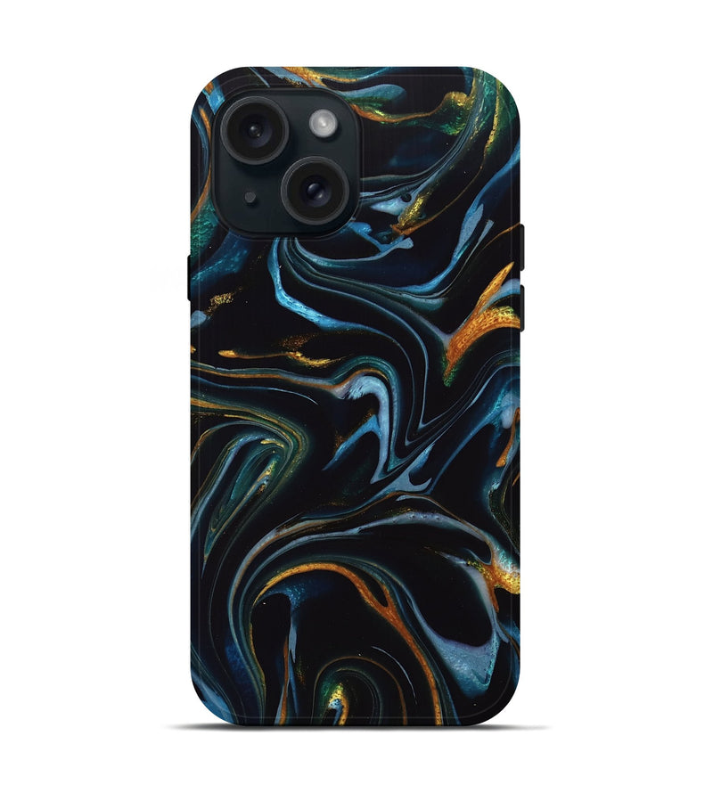 iPhone 15 ResinArt Live Edge Phone Case - Deonta (Teal & Gold, 740157)