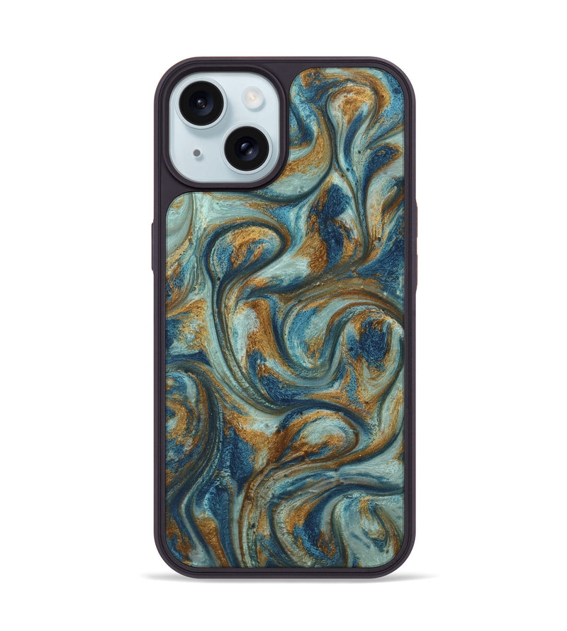 iPhone 15 ResinArt Phone Case - Anni (Teal & Gold, 740172)