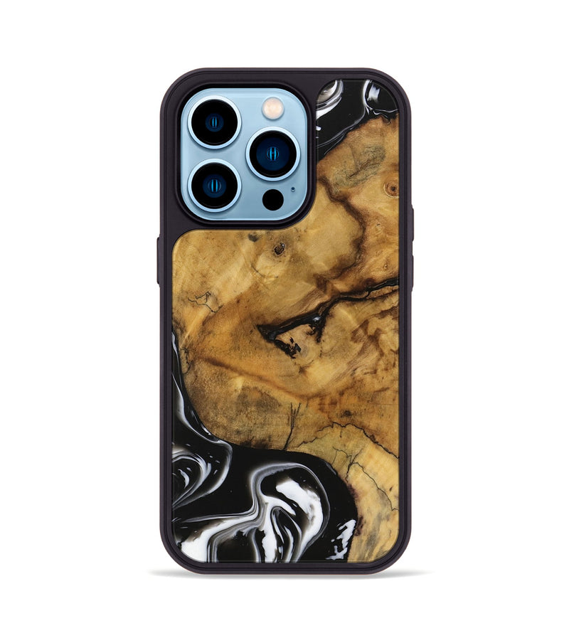 iPhone 14 Pro Wood Phone Case - Amiya (Black & White, 740236)