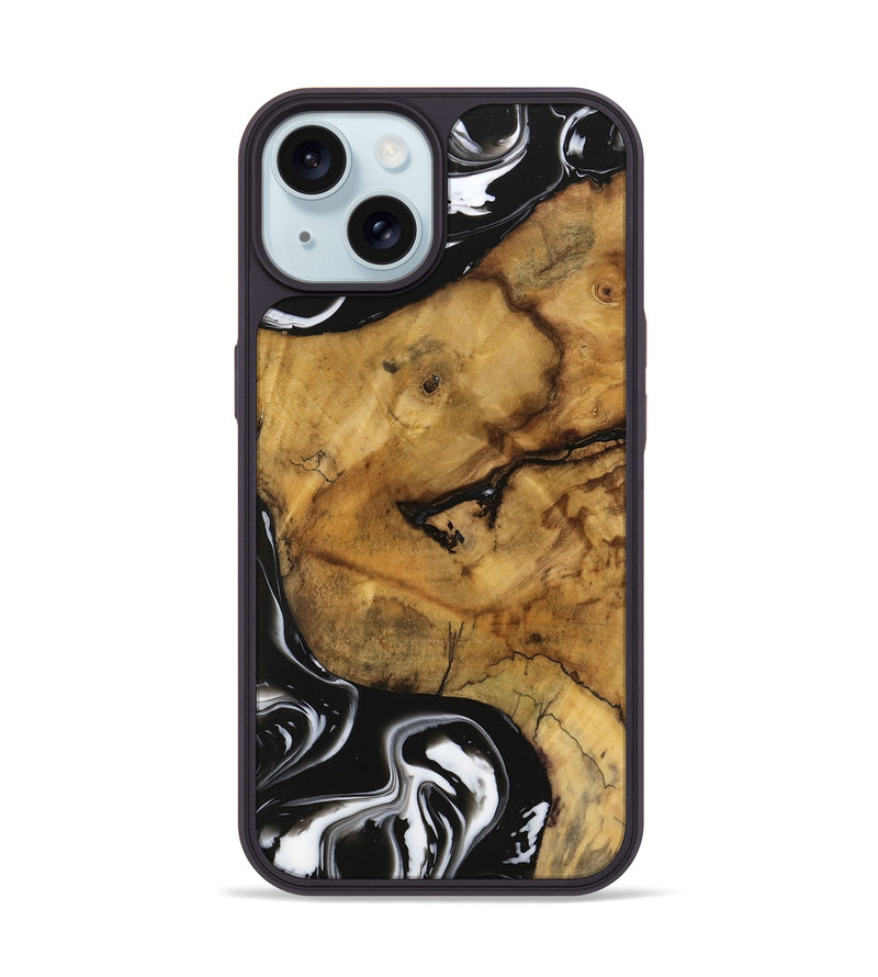 iPhone 15 Wood Phone Case - Amiya (Black & White, 740236)