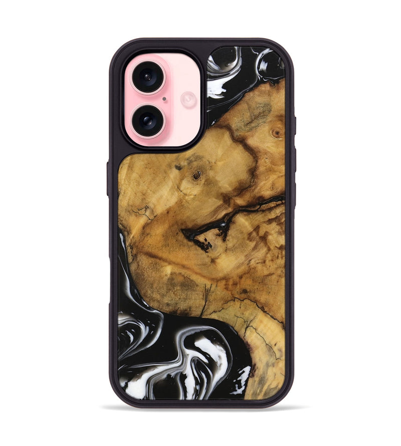 iPhone 16 Wood Phone Case - Amiya (Black & White, 740236)