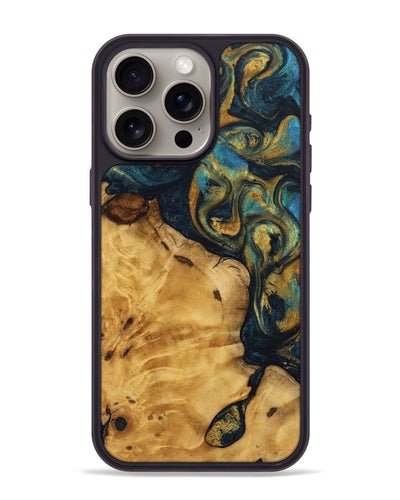 iPhone 15 Pro Max Wood Phone Case - Virge (Teal & Gold, 740272)