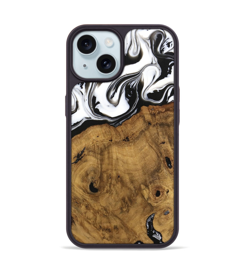 iPhone 15 Wood Phone Case - Voto (Black & White, 740316)