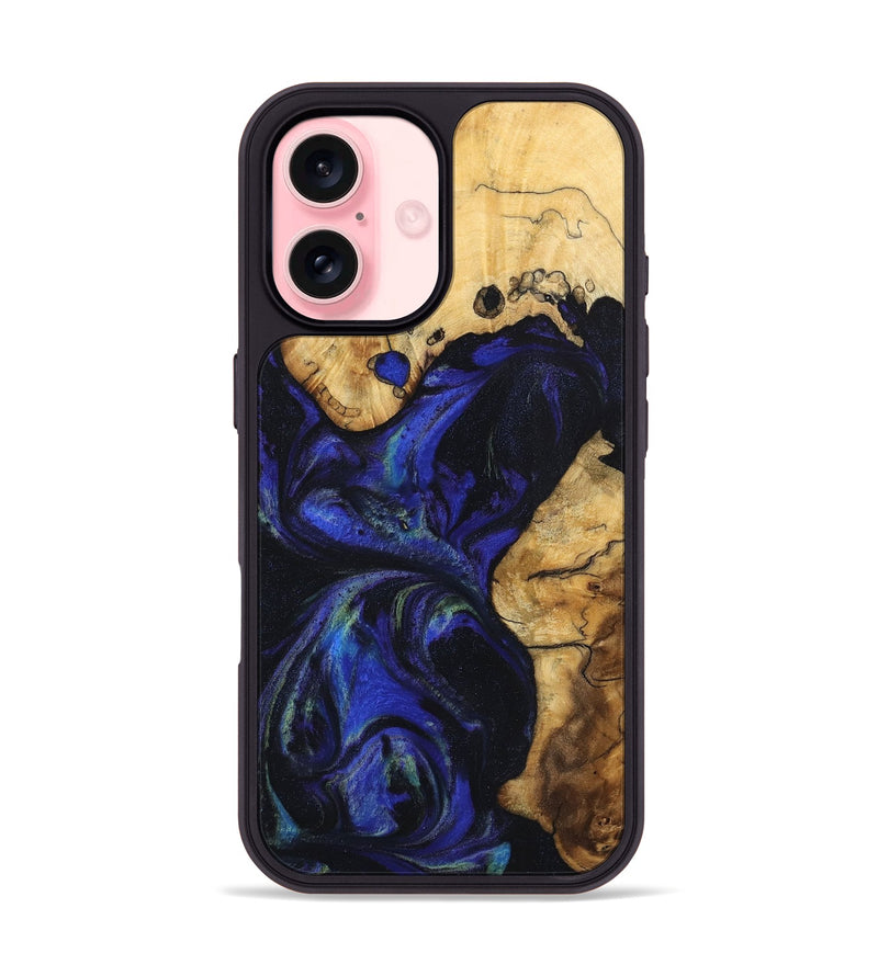 iPhone 16 Wood Phone Case - Tsugio (Blue, 740478)