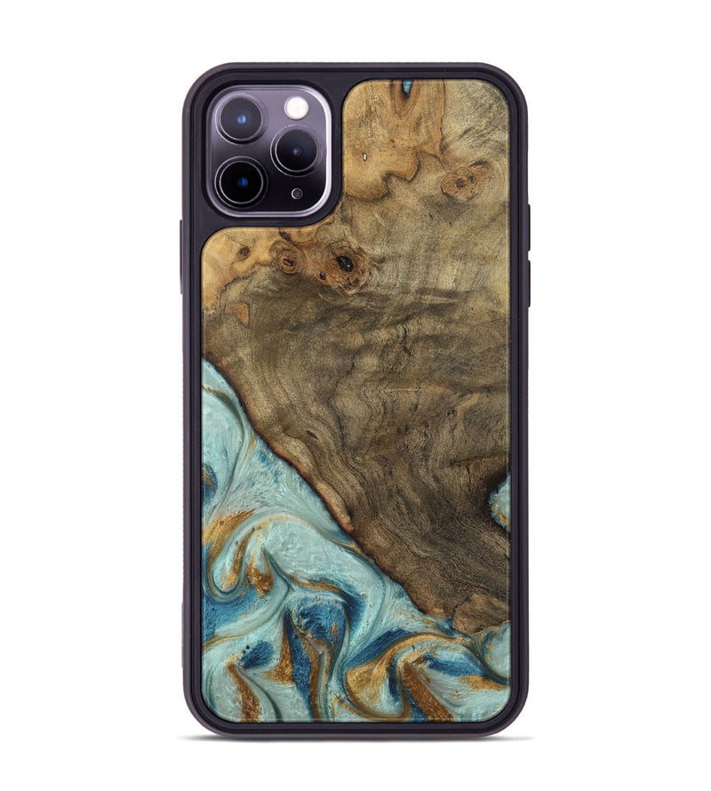 iPhone 11 Pro Max Wood Phone Case - Deward (Teal & Gold, 740481)