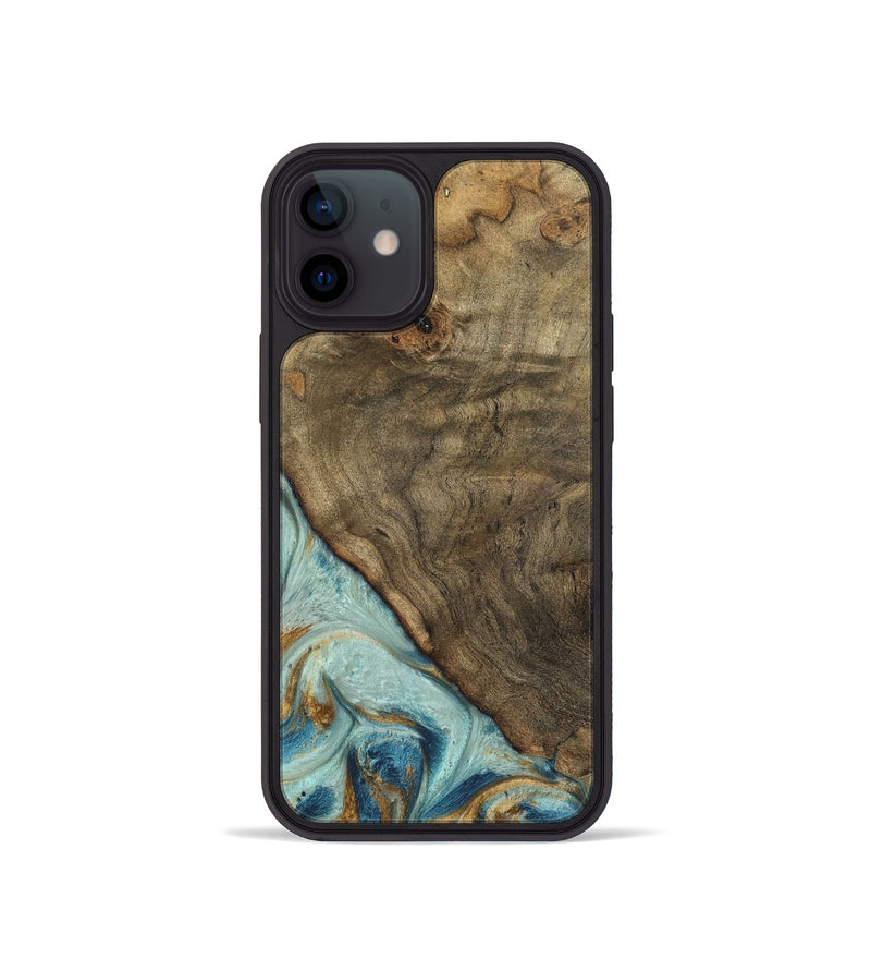 iPhone 12 mini Wood Phone Case - Deward (Teal & Gold, 740481)