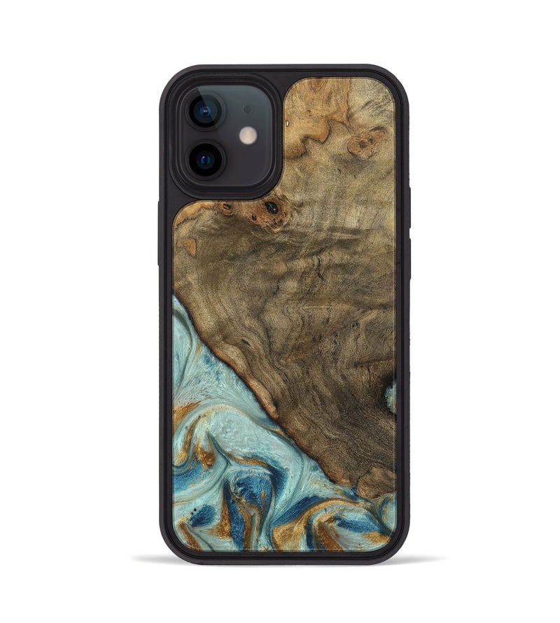 iPhone 12 Wood Phone Case - Deward (Teal & Gold, 740481)