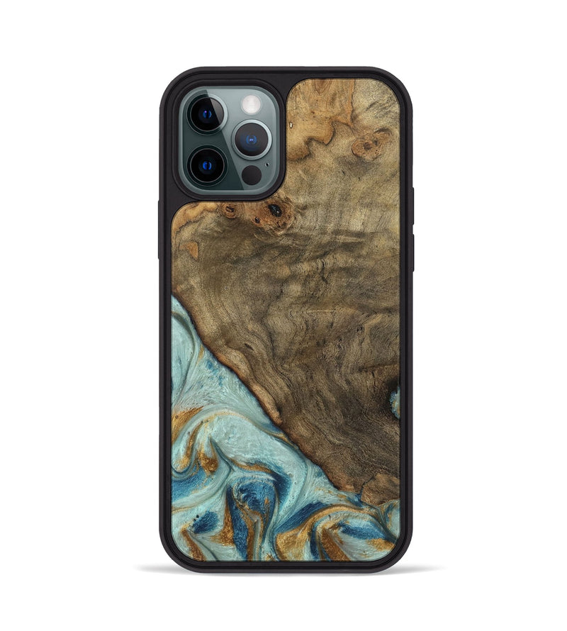 iPhone 12 Pro Wood Phone Case - Deward (Teal & Gold, 740481)