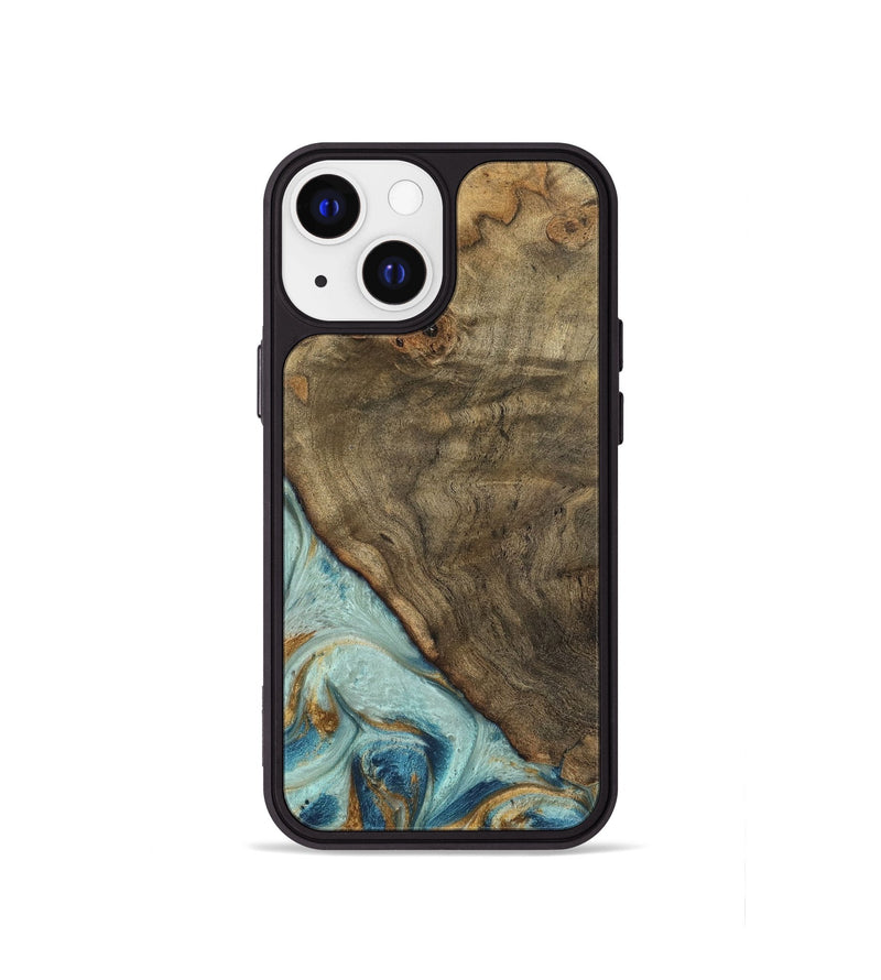 iPhone 13 mini Wood Phone Case - Deward (Teal & Gold, 740481)