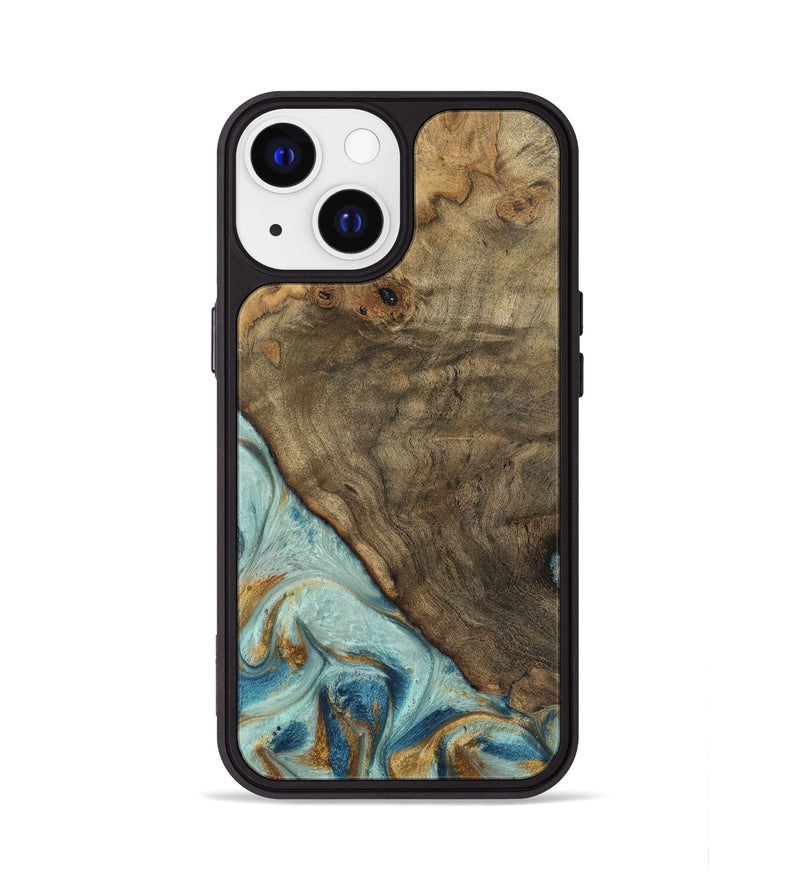 iPhone 13 Wood Phone Case - Deward (Teal & Gold, 740481)