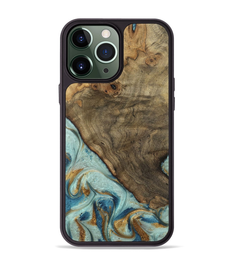 iPhone 13 Pro Max Wood Phone Case - Deward (Teal & Gold, 740481)