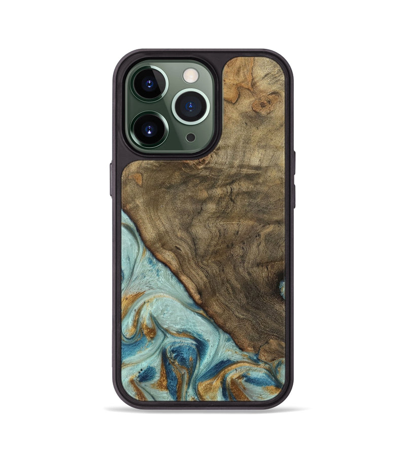 iPhone 13 Pro Wood Phone Case - Deward (Teal & Gold, 740481)