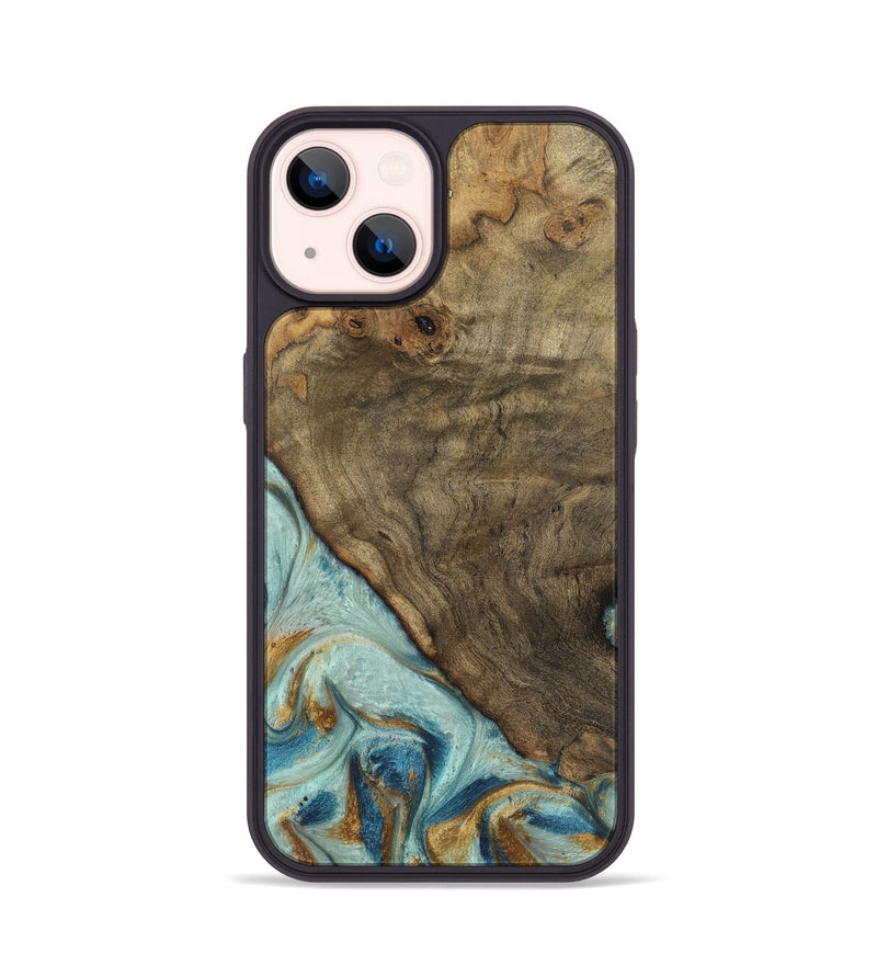 iPhone 14 Wood Phone Case - Deward (Teal & Gold, 740481)