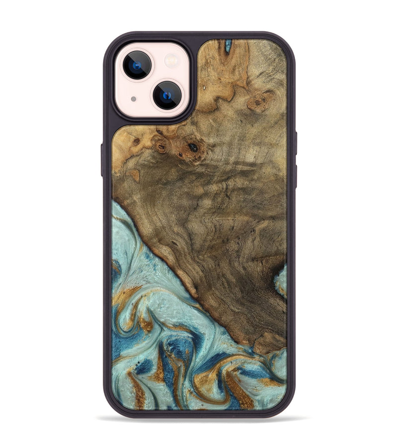 iPhone 14 Plus Wood Phone Case - Deward (Teal & Gold, 740481)