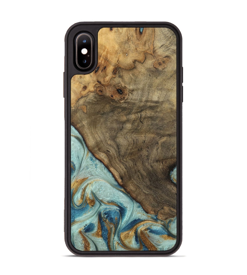 iPhone Xs Max Wood Phone Case - Deward (Teal & Gold, 740481)