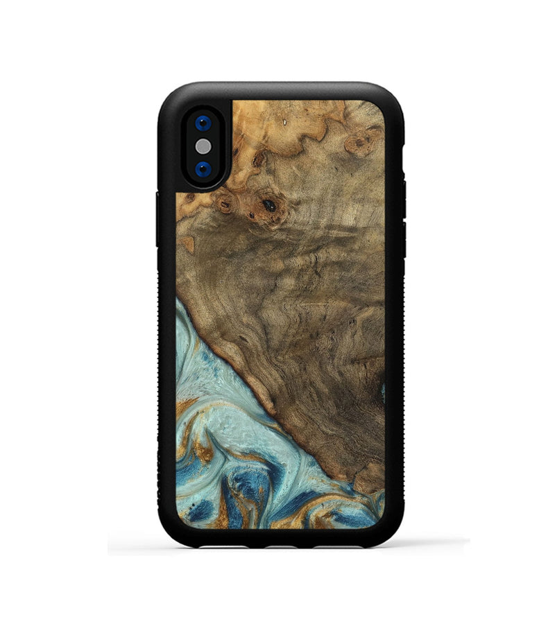 iPhone Xs Wood Phone Case - Deward (Teal & Gold, 740481)