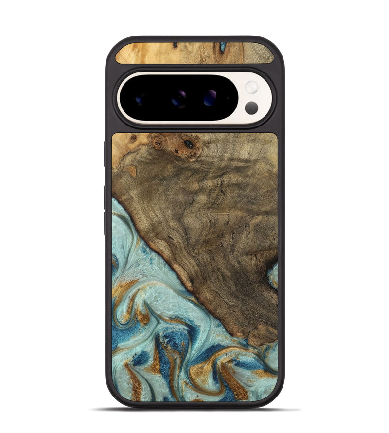 Pixel 9 Pro Wood Phone Case - Deward (Teal & Gold, 740481)