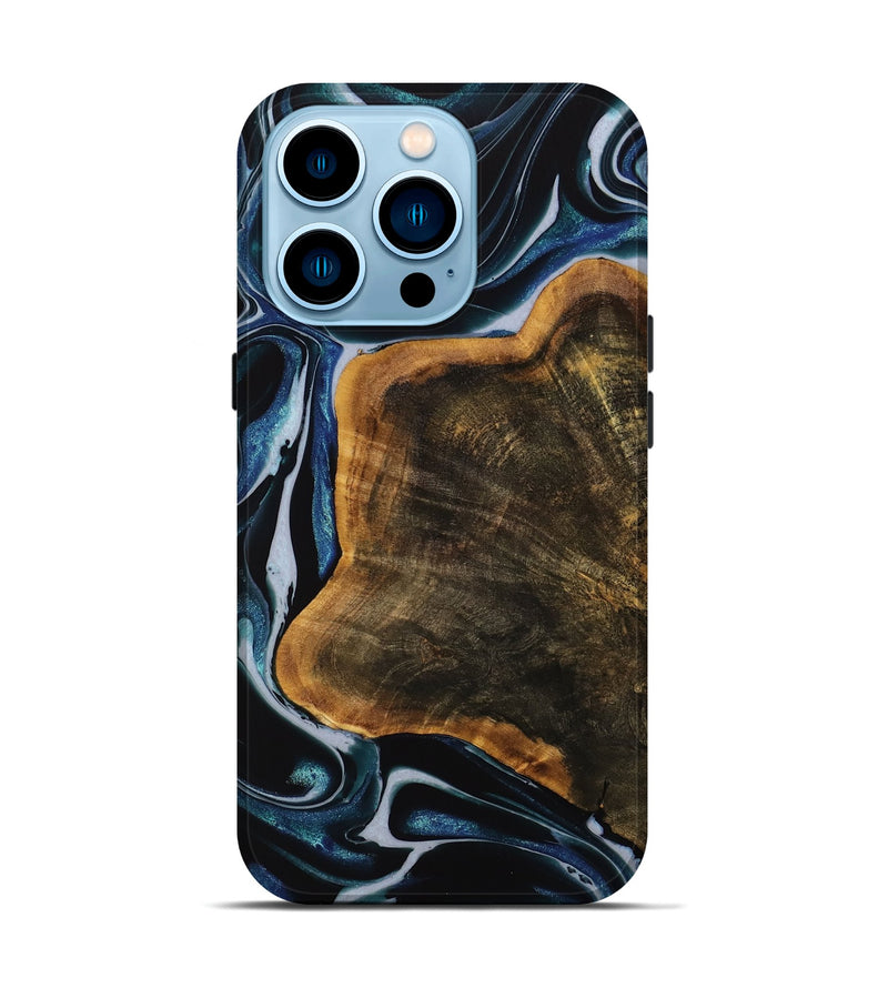 iPhone 14 Pro Wood Live Edge Phone Case - Behnam (Blue, 740580)