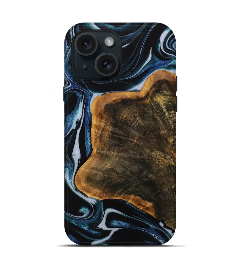 iPhone 15 Wood Live Edge Phone Case - Behnam (Blue, 740580)