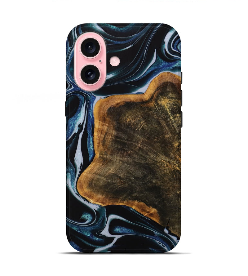 iPhone 16 Wood Live Edge Phone Case - Behnam (Blue, 740580)