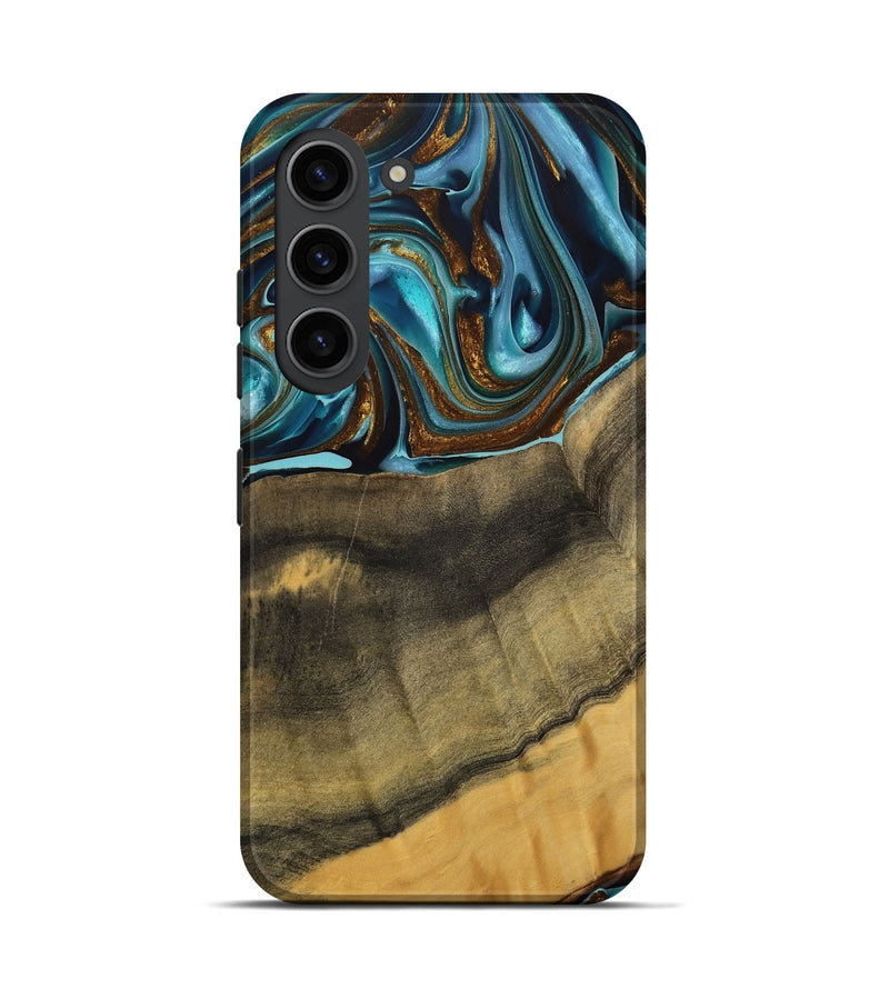 Galaxy S23 Wood Live Edge Phone Case - Amarjit (Teal & Gold, 740581)