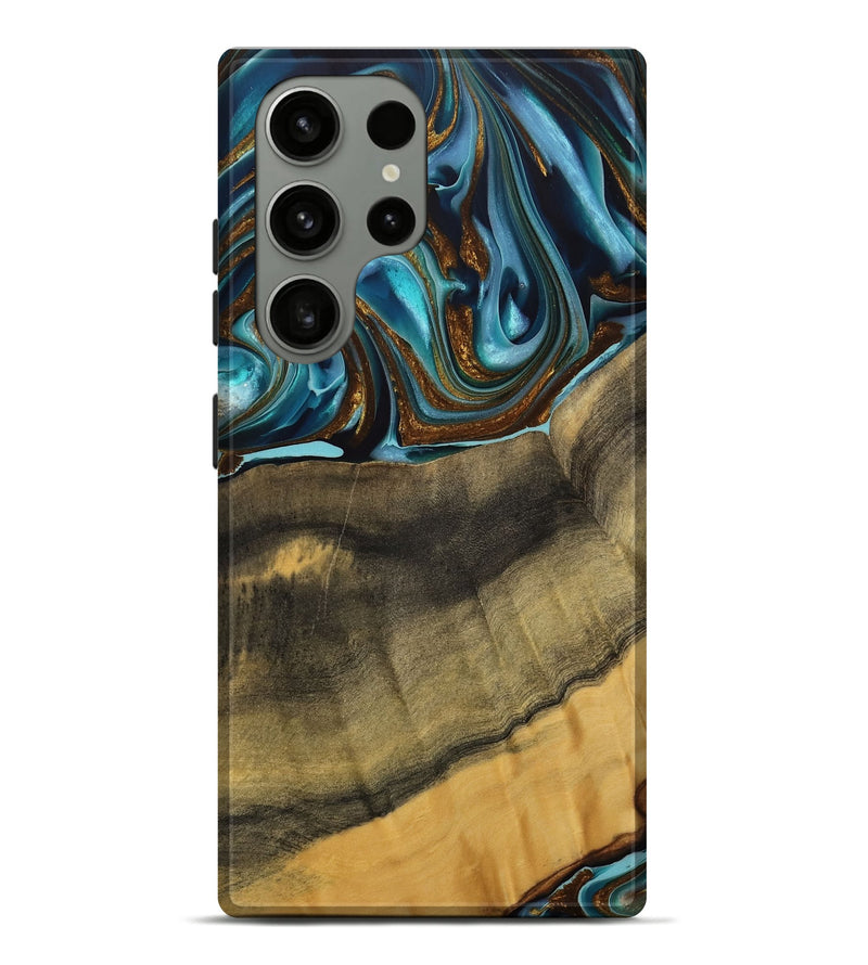 Galaxy S23 Ultra Wood Live Edge Phone Case - Amarjit (Teal & Gold, 740581)