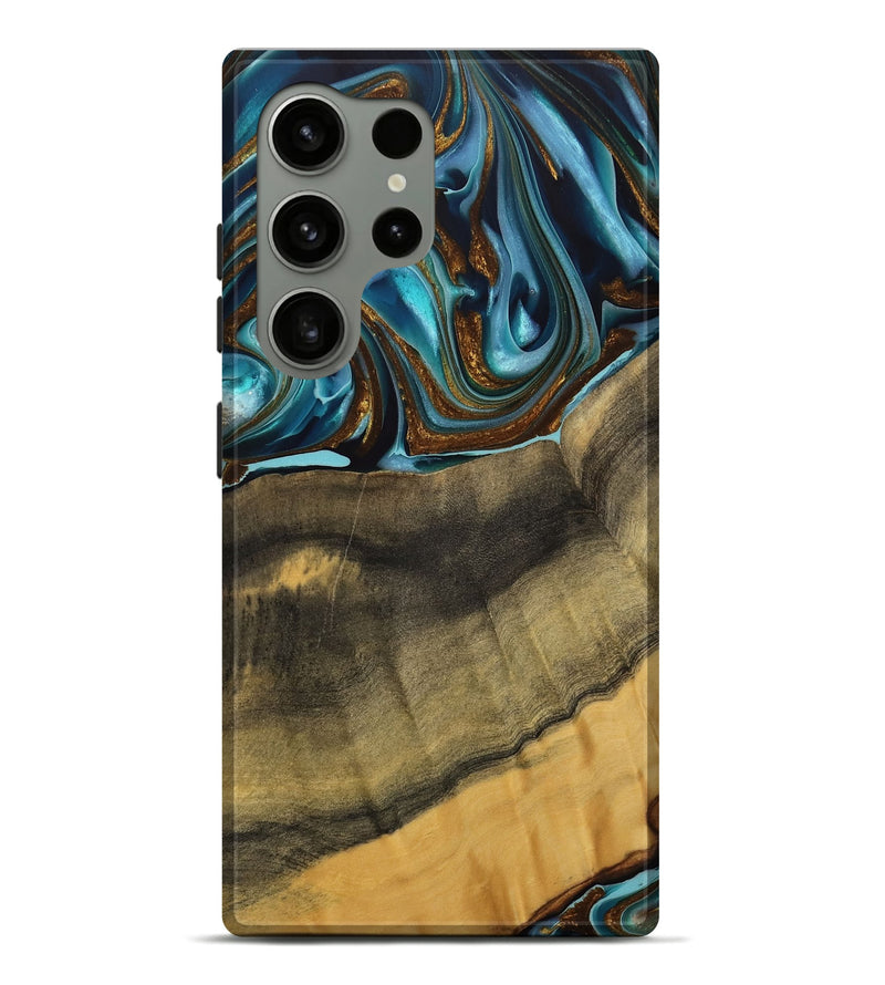 Galaxy S24 Ultra Wood Live Edge Phone Case - Amarjit (Teal & Gold, 740581)