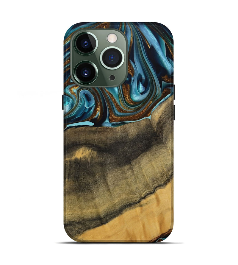 iPhone 13 Pro Wood Live Edge Phone Case - Amarjit (Teal & Gold, 740581)