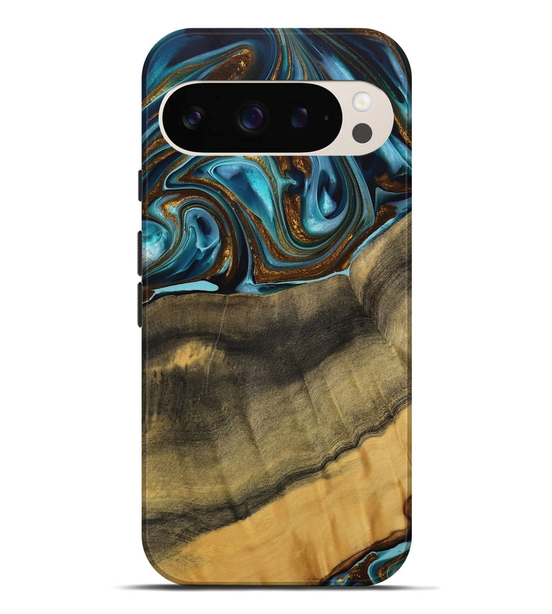 Pixel 9 Pro XL Wood Live Edge Phone Case - Amarjit (Teal & Gold, 740581)