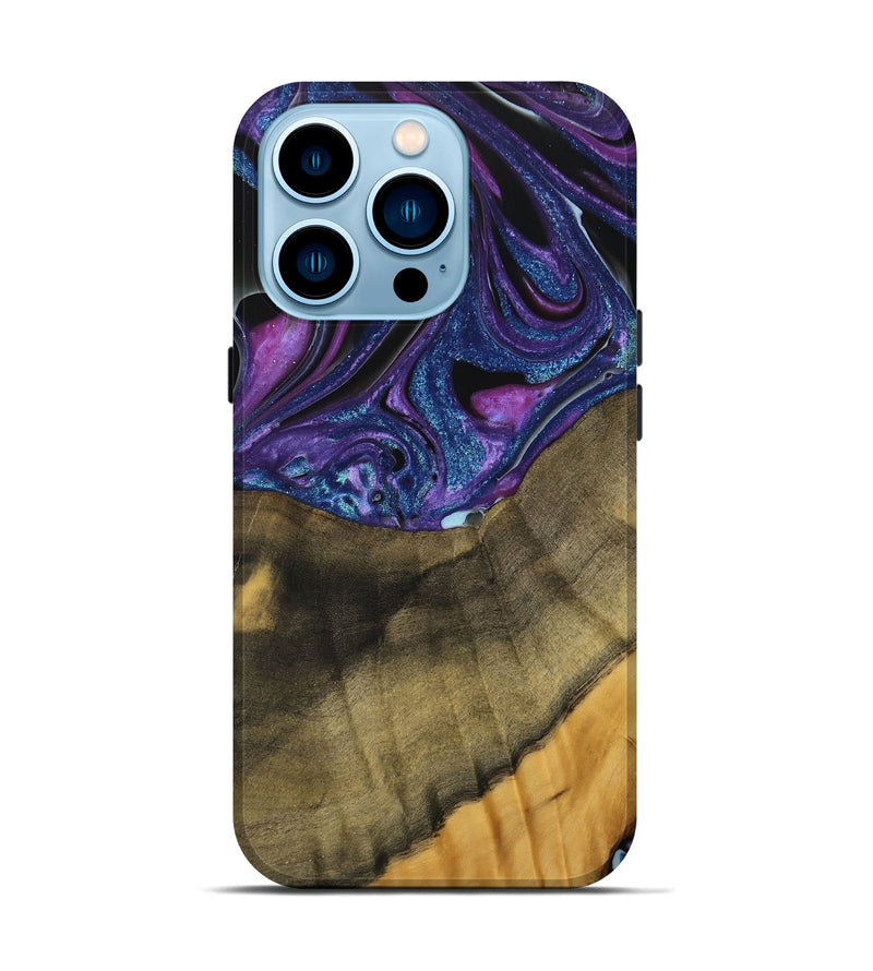 iPhone 14 Pro Wood Live Edge Phone Case - Mariska (Purple, 740583)