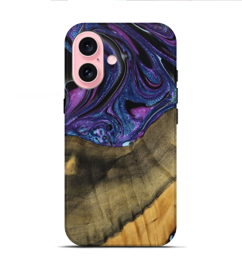 iPhone 16 Wood Live Edge Phone Case - Mariska (Purple, 740583)