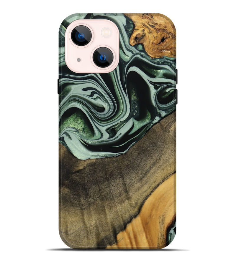 iPhone 14 Plus Wood Live Edge Phone Case - Cacilie (Green, 740589)