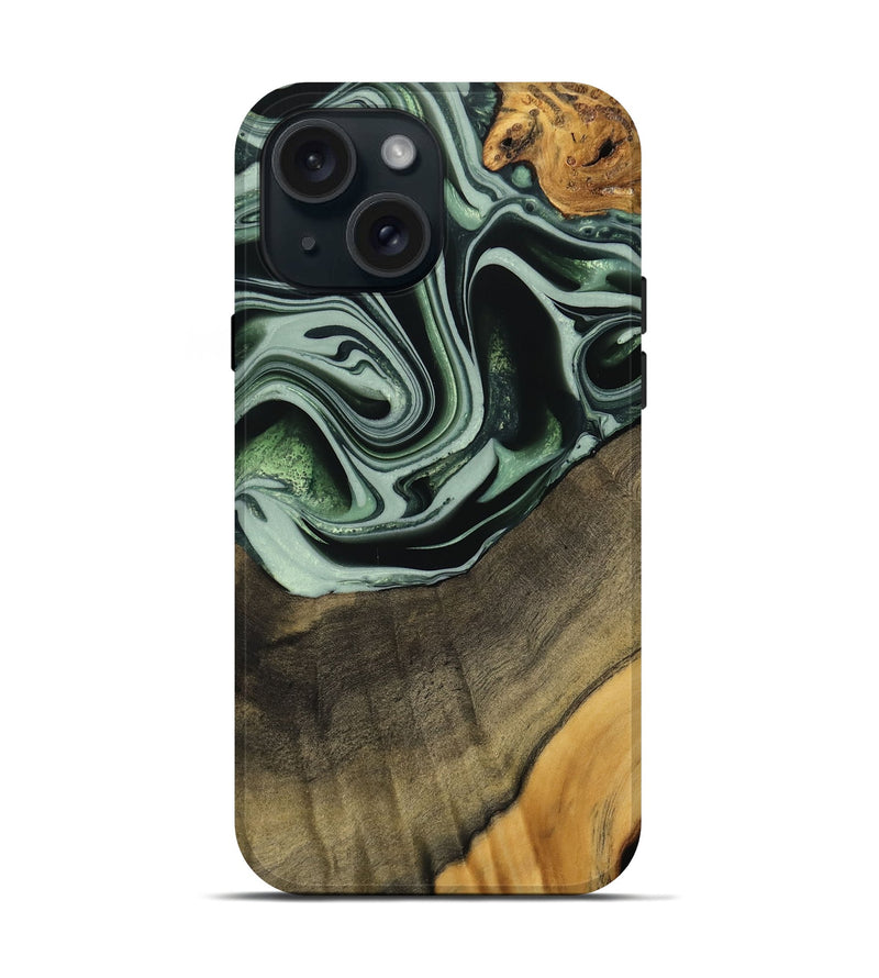 iPhone 15 Wood Live Edge Phone Case - Cacilie (Green, 740589)