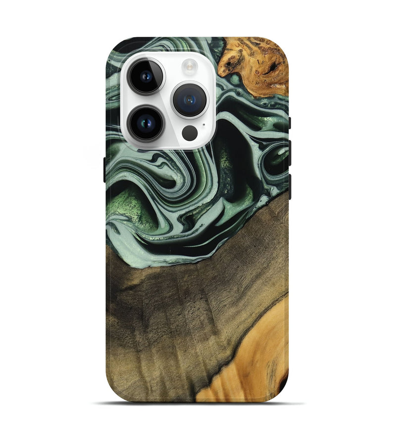 iPhone 15 Pro Wood Live Edge Phone Case - Cacilie (Green, 740589)